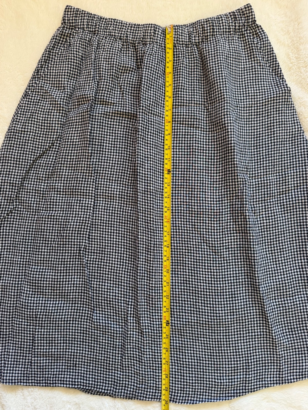 Eileen Fisher Puckered Organic Linen Gingham Midi Skirt - A line - Medium - Picture 5 of 13